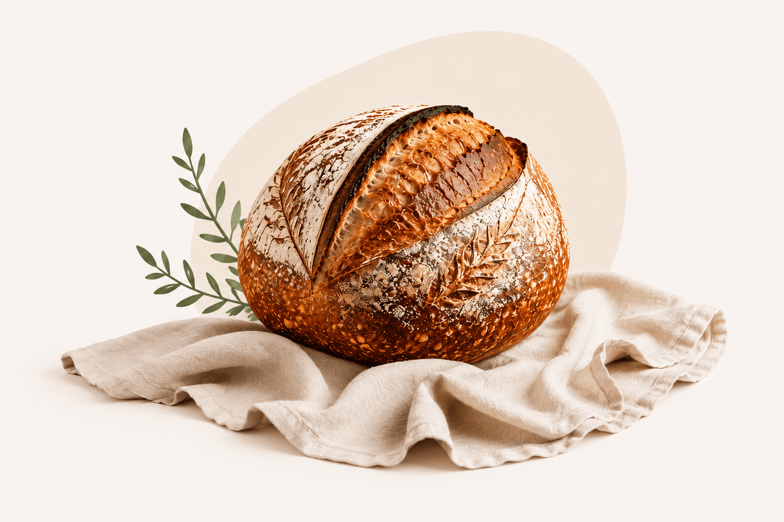 Artisan sourdough loaf on a linen cloth